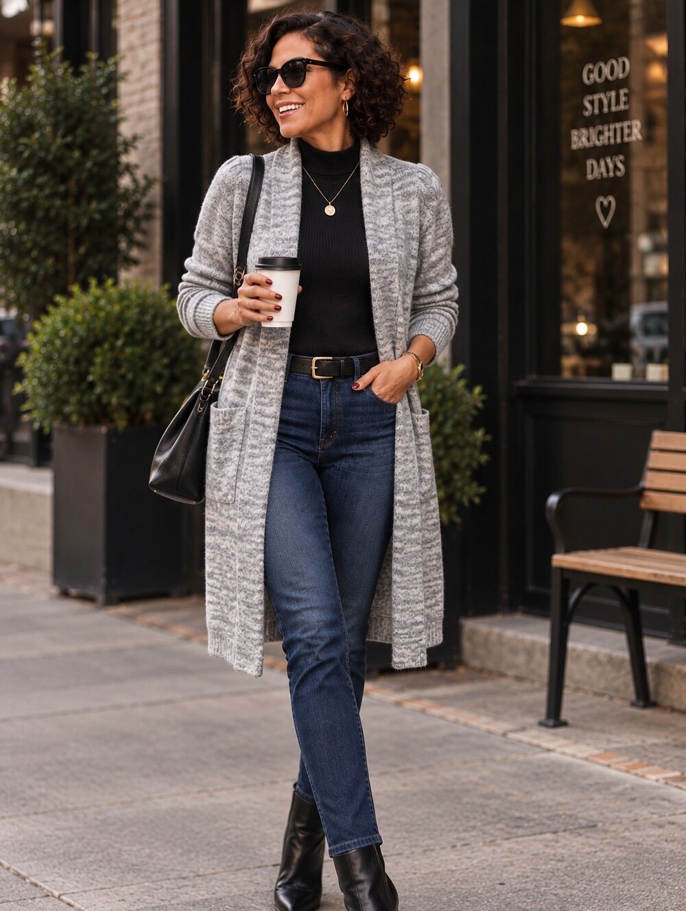 Chico's Heathered Gray Open-Front Knit Cardigan